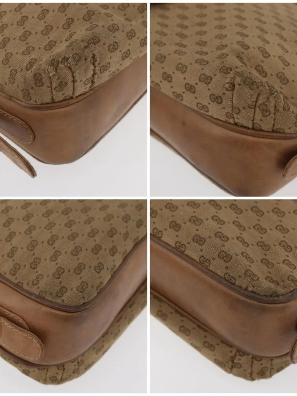 GUCCI Micro GG Supreme Shoulder Bag PVC Beige Gold Auth 175309